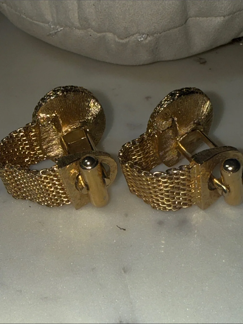 Gold-Tone Cufflinks with Blue-Green Faceted Inset